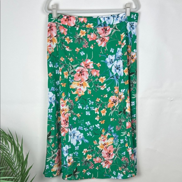 NWT LOFT Floral Midi Skirt Green Colorful 14 - Picture 5 of 8